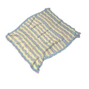 Handmade Crochet Baby Blanket Green Pink Yellow Wave Stripes Infant Cute Seet